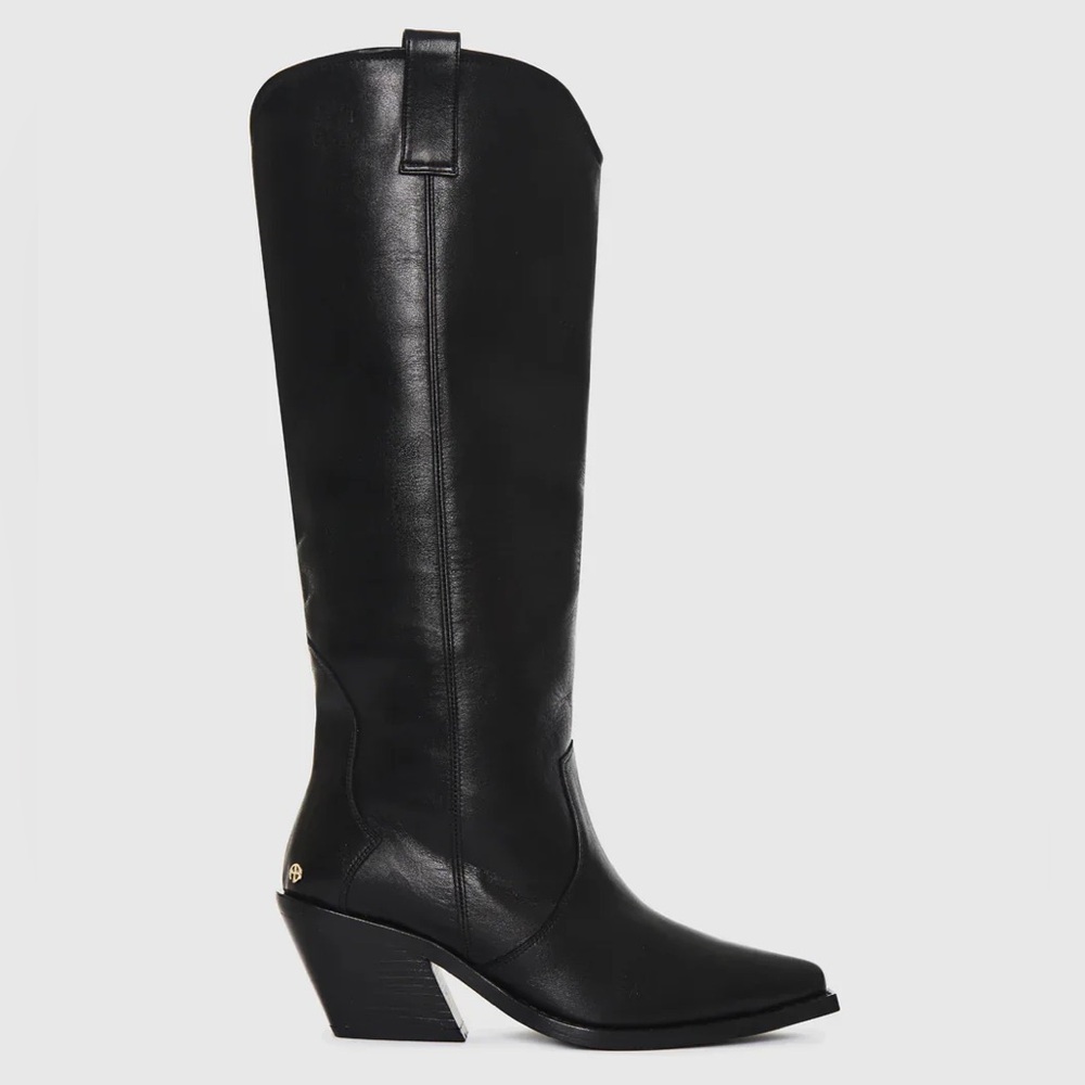 ANINE BING Tall Tania Western Cowgirl Black Heeled Boots 7 NEW with BOX